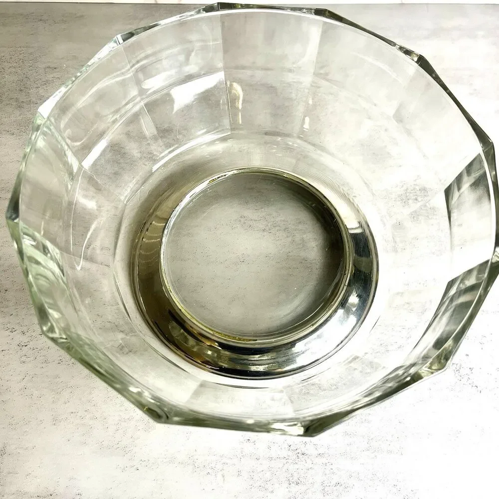 Vintage Mid-Century Modern Italian Crystal Paneled Bowl Silver Plated Base